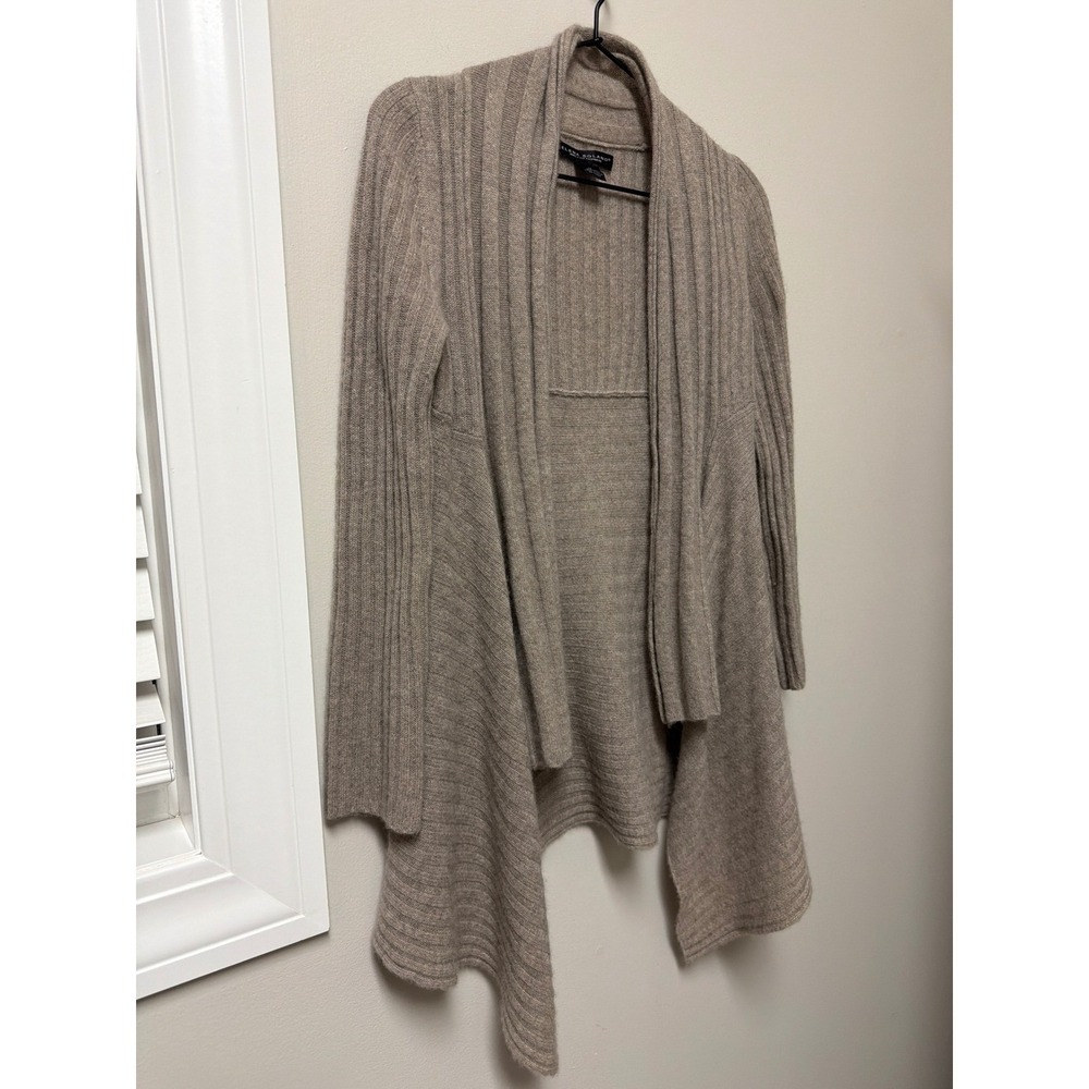 Elena Solano 100% Cashmere Ribbed Cardigan Taupe Brown Open Front Womens M - Picture 4 of 11